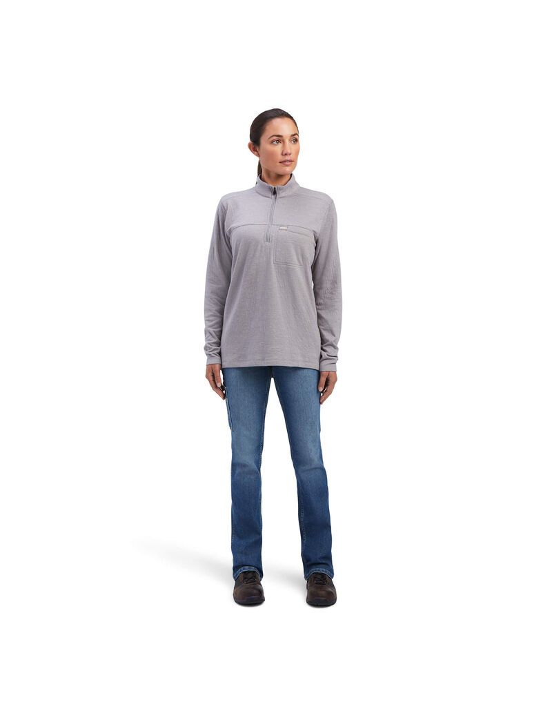 Ropa De Trabajo Ariat Rebar Foundation 1/4 Zip Shirts Mujer Gris | PNXJ18093