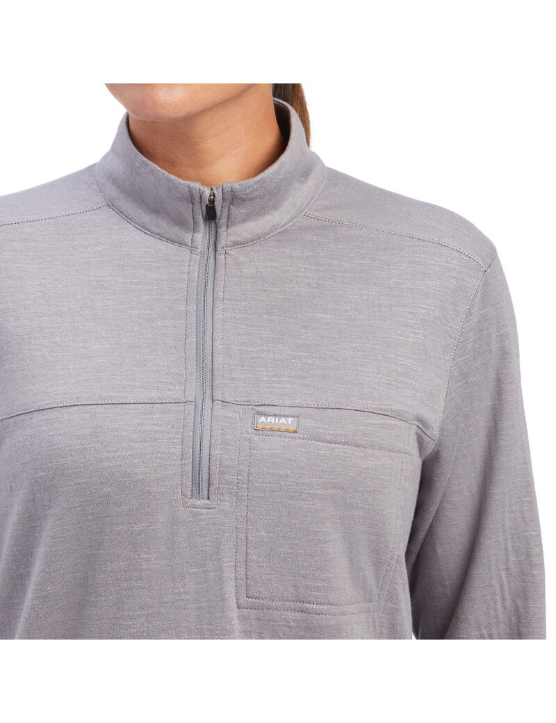 Ropa De Trabajo Ariat Rebar Foundation 1/4 Zip Shirts Mujer Gris | PNXJ18093