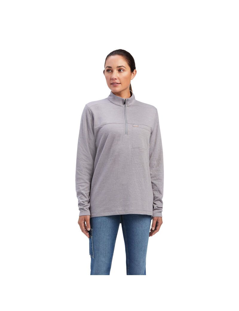 Ropa De Trabajo Ariat Rebar Foundation 1/4 Zip Shirts Mujer Gris | PNXJ18093