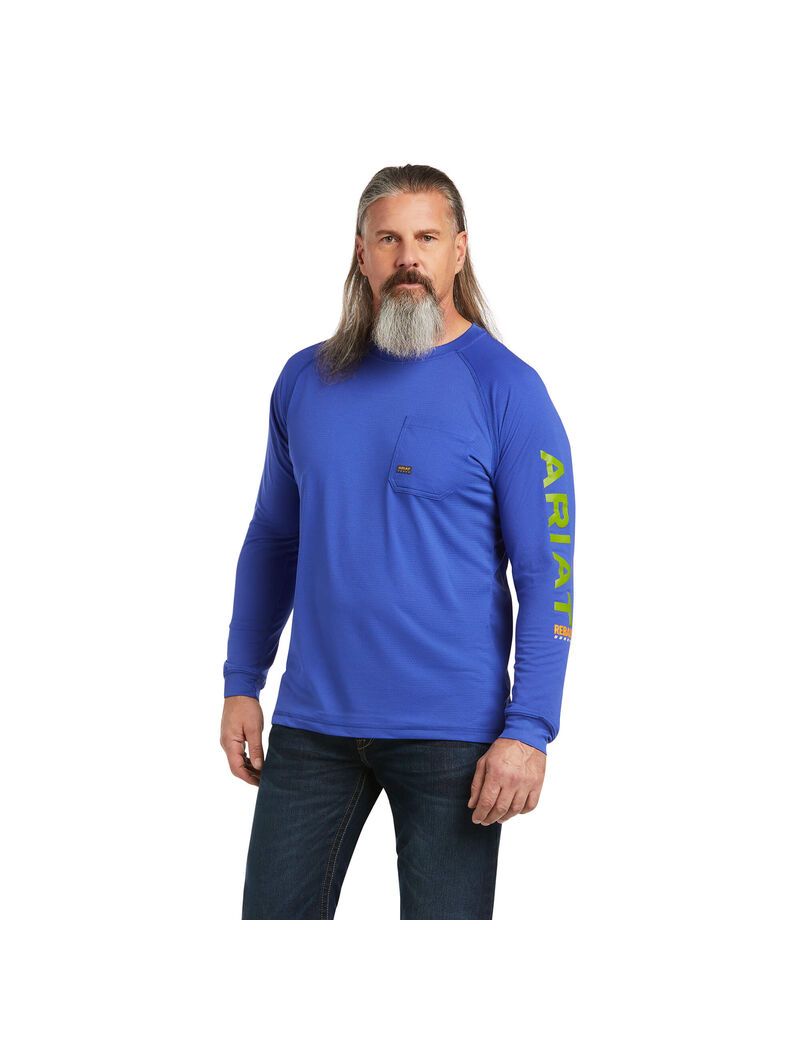 Ropa De Trabajo Ariat Rebar Heat Fighter T Shirts Hombre Azul Real Azules | IQBZ76140