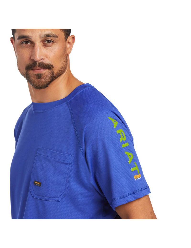 Ropa De Trabajo Ariat Rebar Heat Fighter T Shirts Hombre Azul Real Azules | ZQBP71395