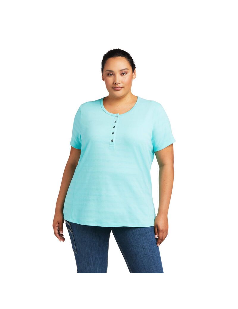 Ropa De Trabajo Ariat Rebar Henley T Shirts Mujer Turquesa Claro Azules | BZKX96713