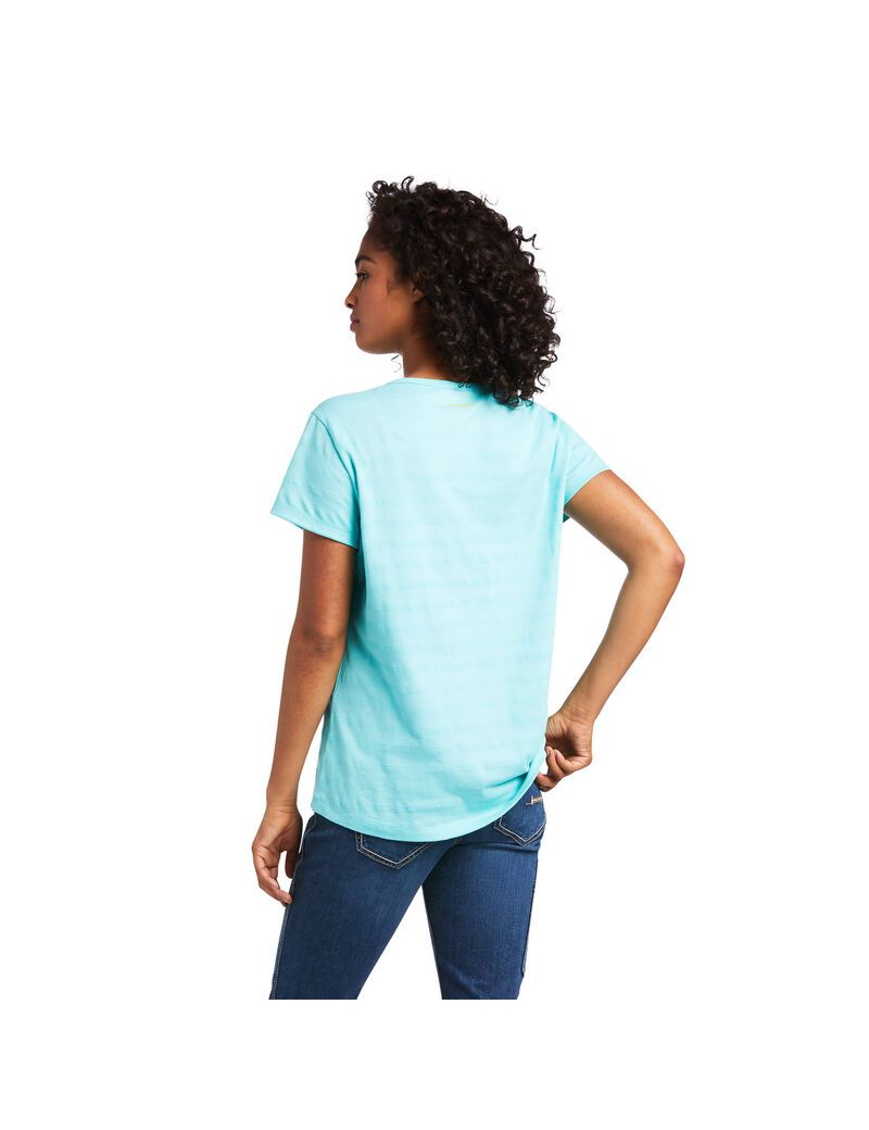 Ropa De Trabajo Ariat Rebar Henley T Shirts Mujer Turquesa Claro Azules | BZKX96713