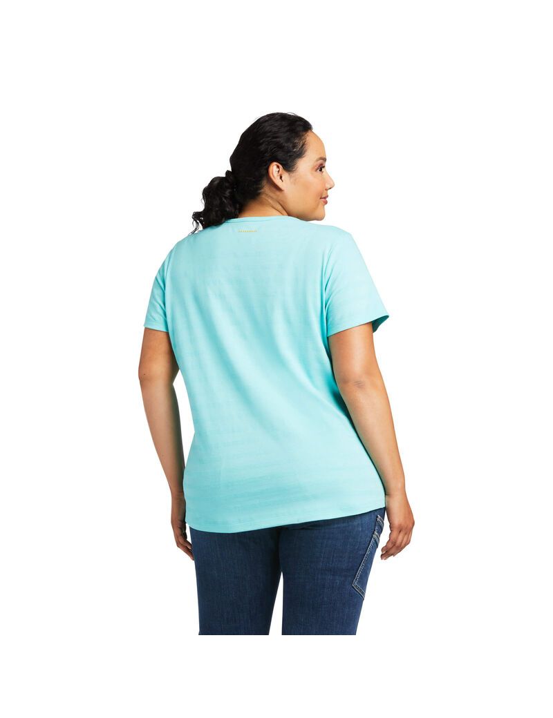 Ropa De Trabajo Ariat Rebar Henley T Shirts Mujer Turquesa Claro Azules | BZKX96713