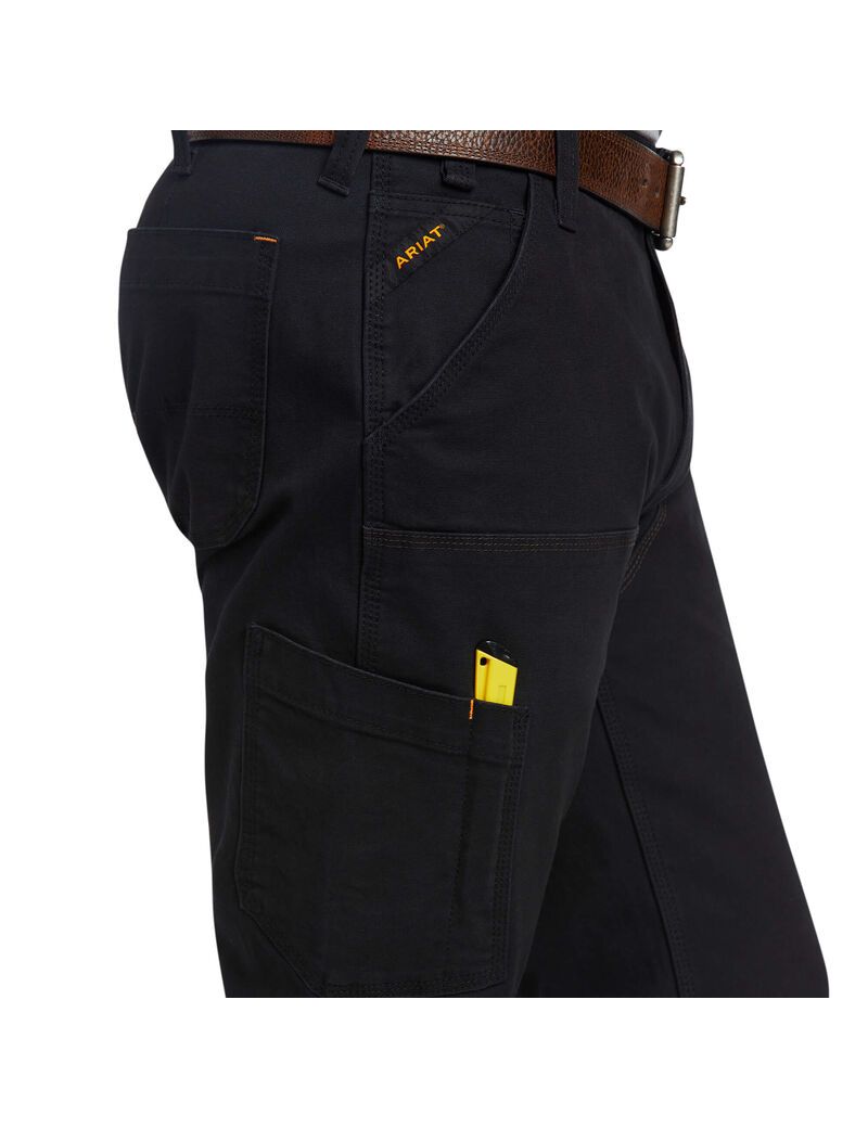 Ropa De Trabajo Ariat Rebar M7 Slim DuraStretch Made Tough Double Front Directo Pants Hombre Negras | SFBZ85037