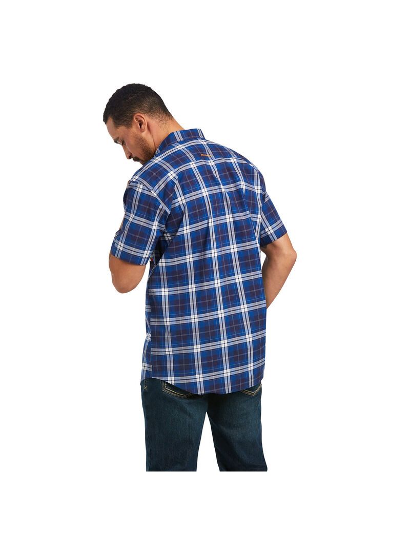 Ropa De Trabajo Ariat Rebar Made Tough DuraStretch Trabajo Shirts Hombre Azul Marino | BSQZ39514