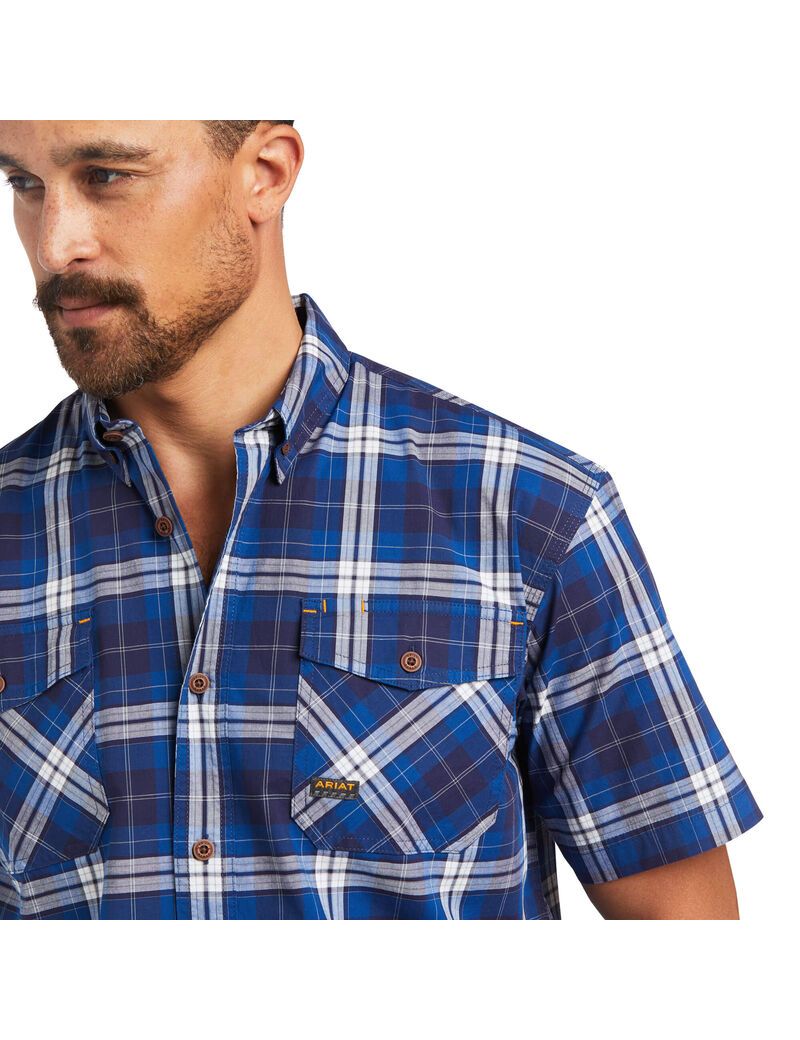 Ropa De Trabajo Ariat Rebar Made Tough DuraStretch Trabajo Shirts Hombre Azul Marino | BSQZ39514