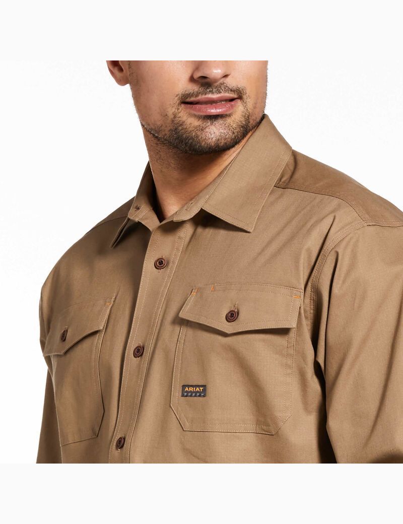 Ropa De Trabajo Ariat Rebar Made Tough DuraStretch Trabajo Shirts Hombre Kaki | DPTJ17906