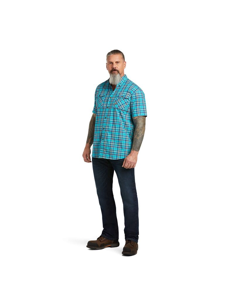 Ropa De Trabajo Ariat Rebar Made Tough DuraStretch Trabajo Shirts Hombre Verde Menta | WGZI02561