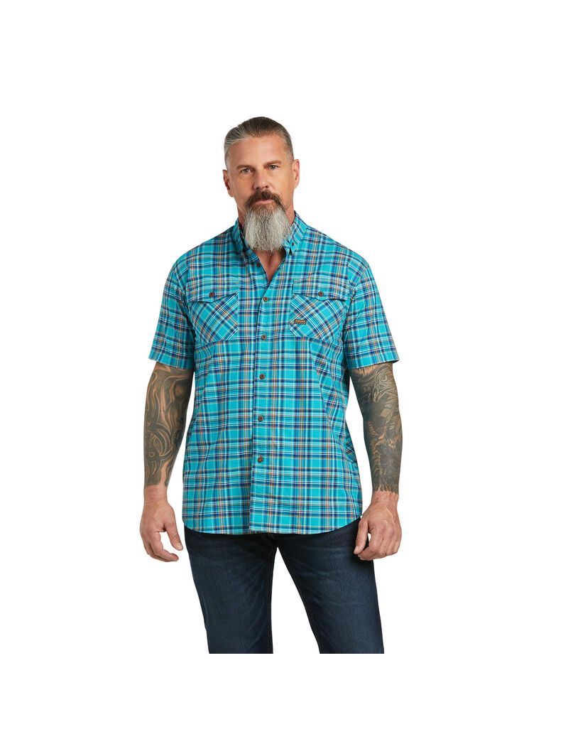 Ropa De Trabajo Ariat Rebar Made Tough DuraStretch Trabajo Shirts Hombre Verde Menta | WGZI02561