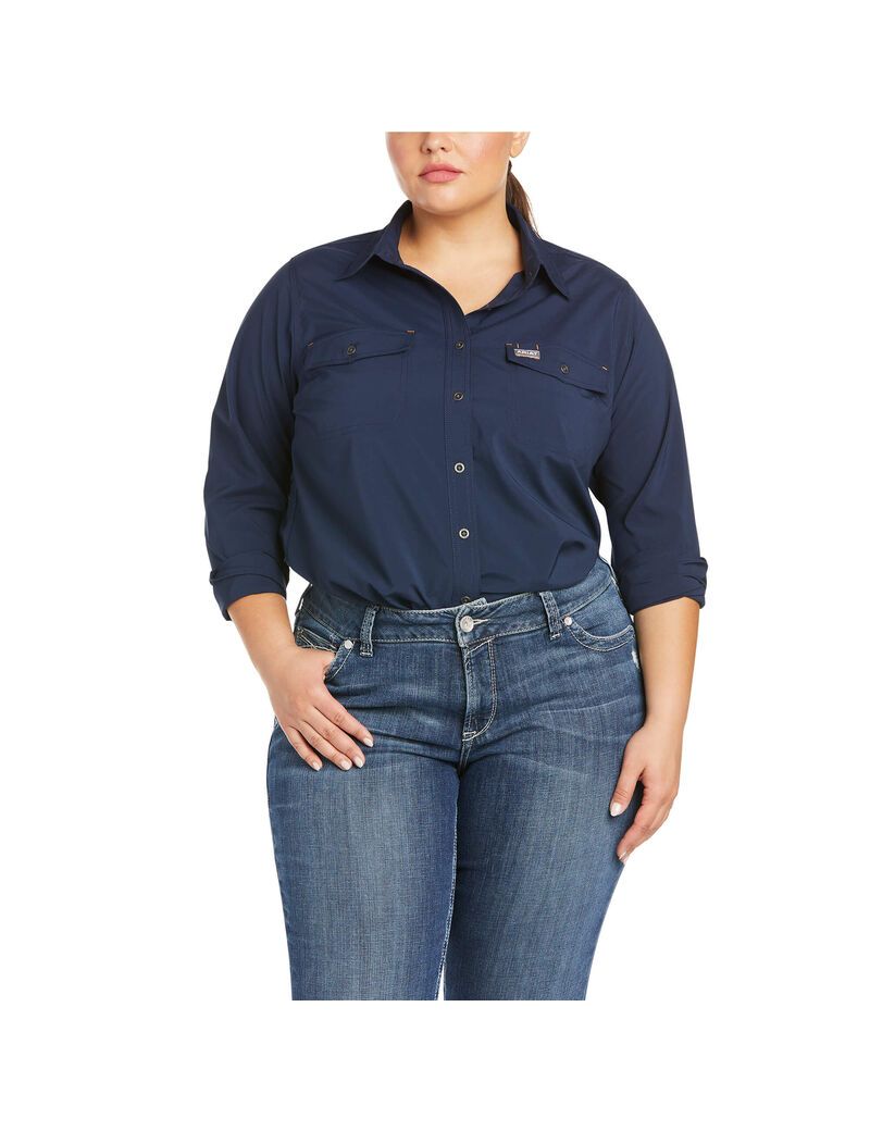 Ropa De Trabajo Ariat Rebar Made Tough VentTEK DuraStretch Trabajo Shirts Mujer Azul Marino | SRVH25104