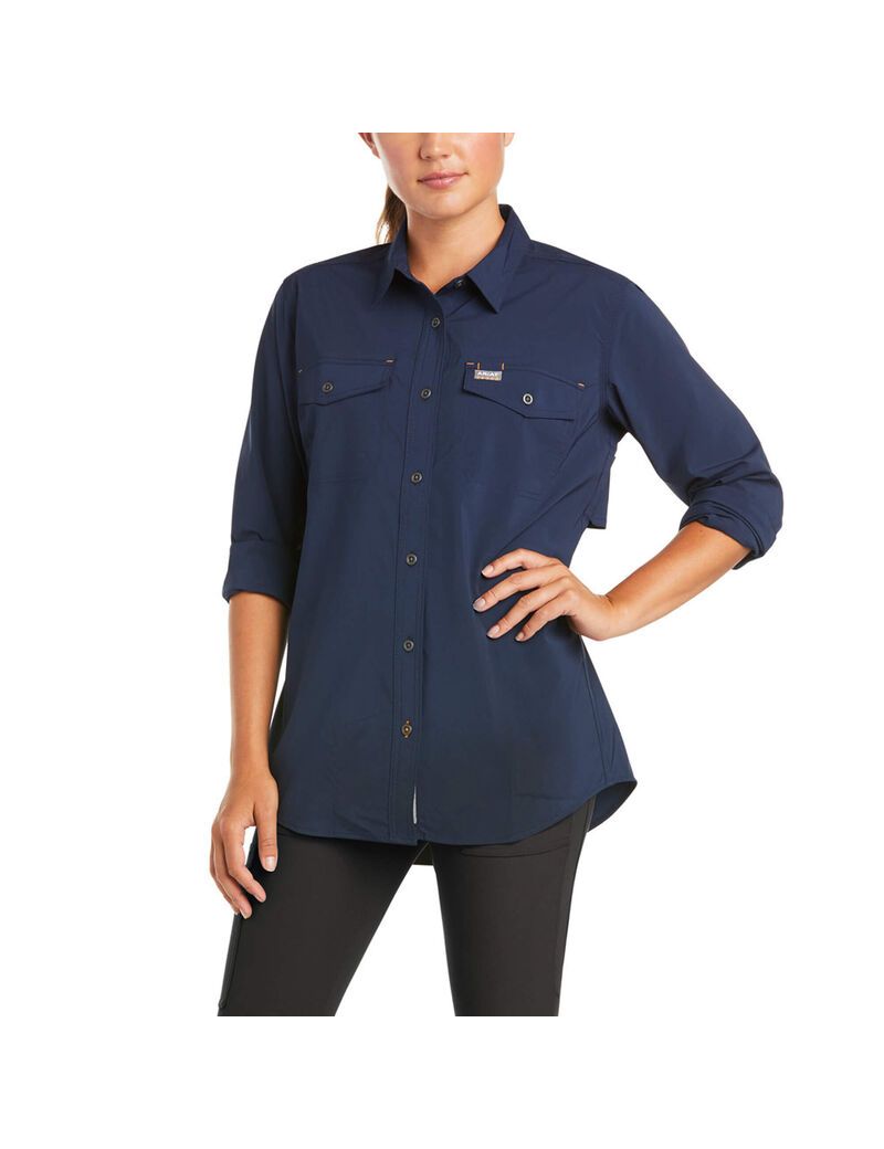 Ropa De Trabajo Ariat Rebar Made Tough VentTEK DuraStretch Trabajo Shirts Mujer Azul Marino | SRVH25104