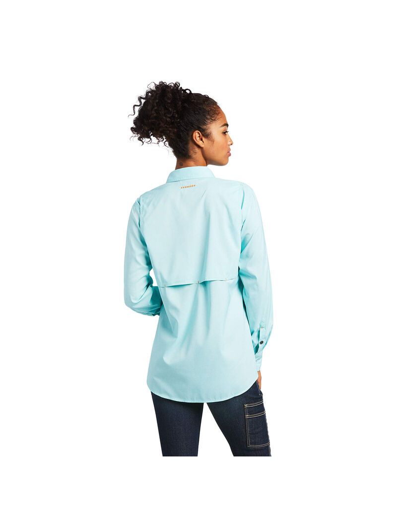 Ropa De Trabajo Ariat Rebar Made Tough VentTEK DuraStretch Trabajo Shirts Mujer Turquesa Claro Azules | ZRXM12059