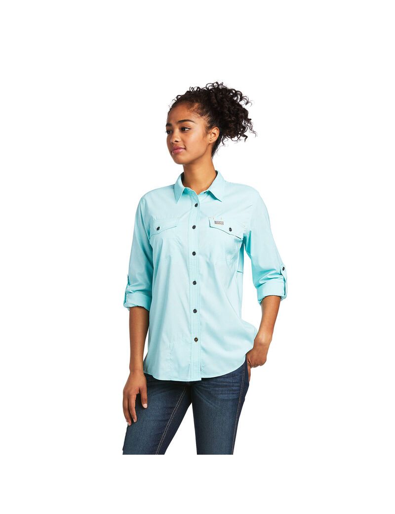 Ropa De Trabajo Ariat Rebar Made Tough VentTEK DuraStretch Trabajo Shirts Mujer Turquesa Claro Azules | ZRXM12059