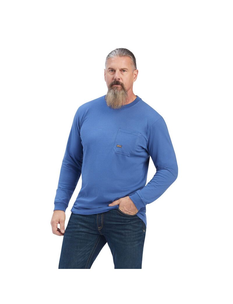 Ropa De Trabajo Ariat Rebar Outdoor Estampadas T Shirts Hombre Azul Marino | TKFA72910