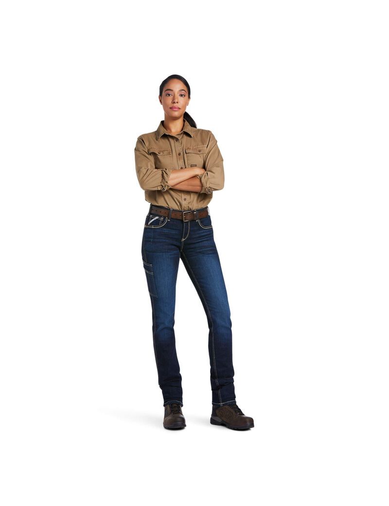 Ropa De Trabajo Ariat Rebar Perfect Rise Trabajo Flex Riveter Slim Leg Jeans Mujer Multicolor | HQTE91837