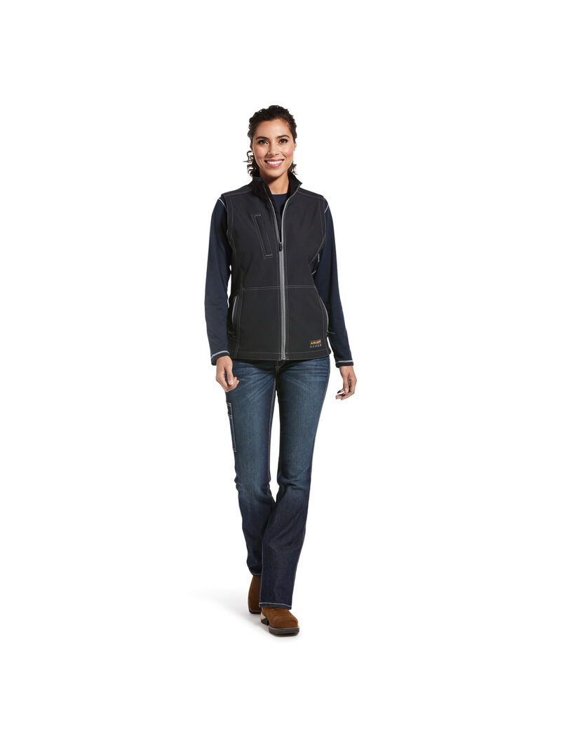 Ropa De Trabajo Ariat Rebar Stretch Lona Softshell Vest Mujer Negras | NDQK86941