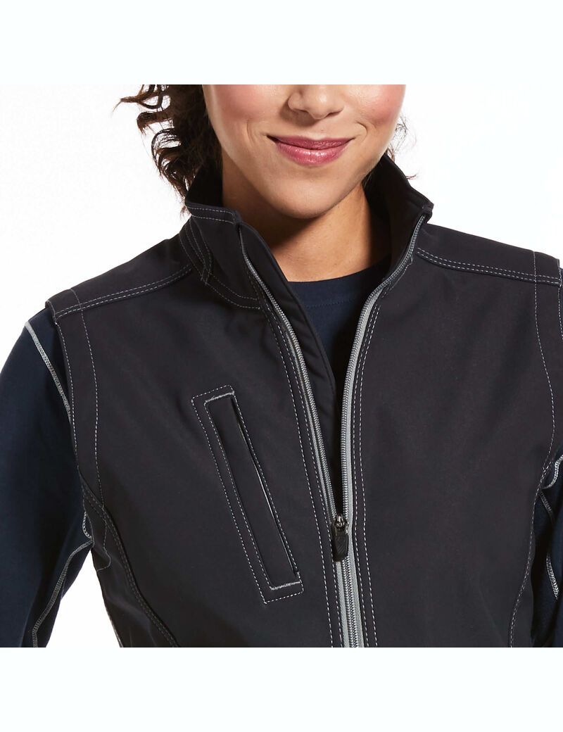 Ropa De Trabajo Ariat Rebar Stretch Lona Softshell Vest Mujer Negras | NDQK86941