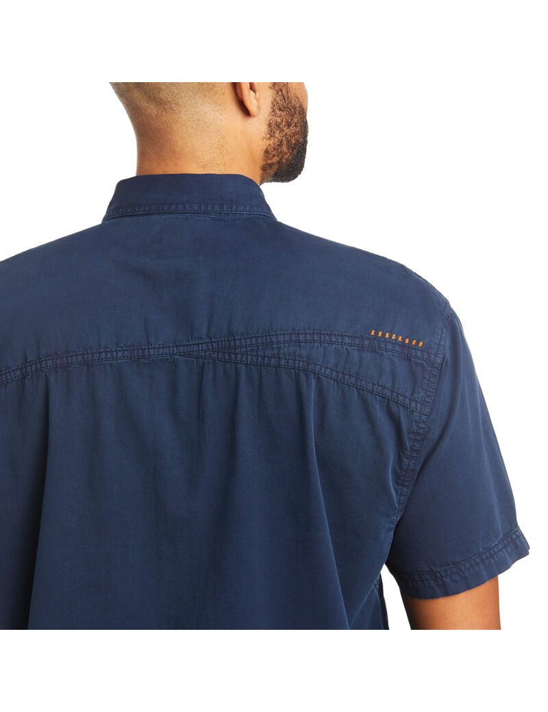 Ropa De Trabajo Ariat Rebar Washed Twill Trabajo Shirts Hombre Azul Marino | HNRU80954