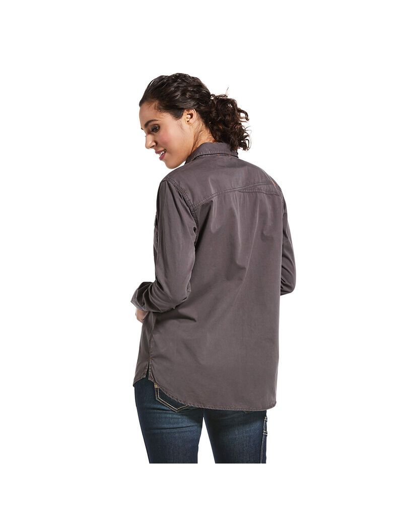 Ropa De Trabajo Ariat Rebar Washed Twill Trabajo Shirts Mujer Gris | OYDW65813