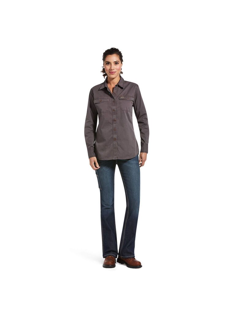 Ropa De Trabajo Ariat Rebar Washed Twill Trabajo Shirts Mujer Gris | OYDW65813