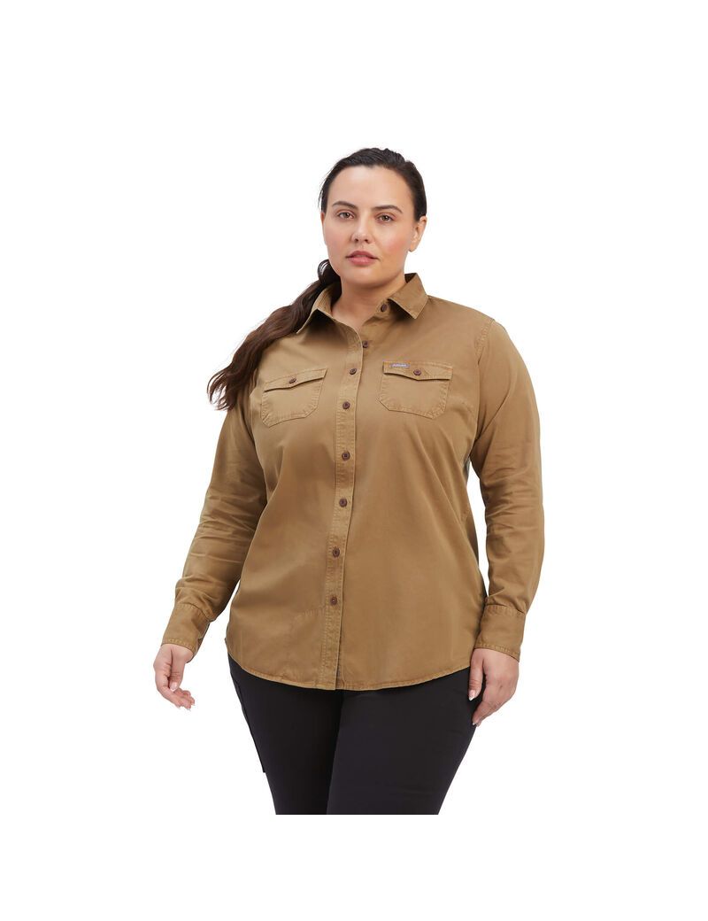 Ropa De Trabajo Ariat Rebar Washed Twill Trabajo Shirts Mujer Kaki | YAFL58276