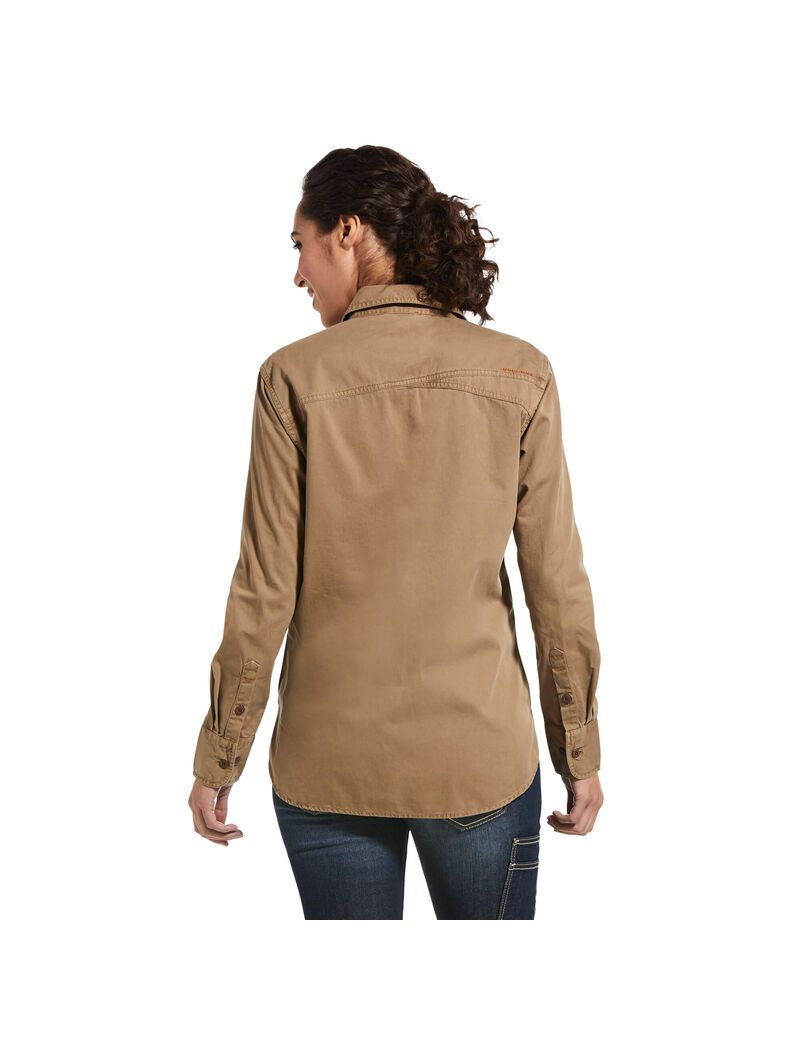 Ropa De Trabajo Ariat Rebar Washed Twill Trabajo Shirts Mujer Kaki | YAFL58276