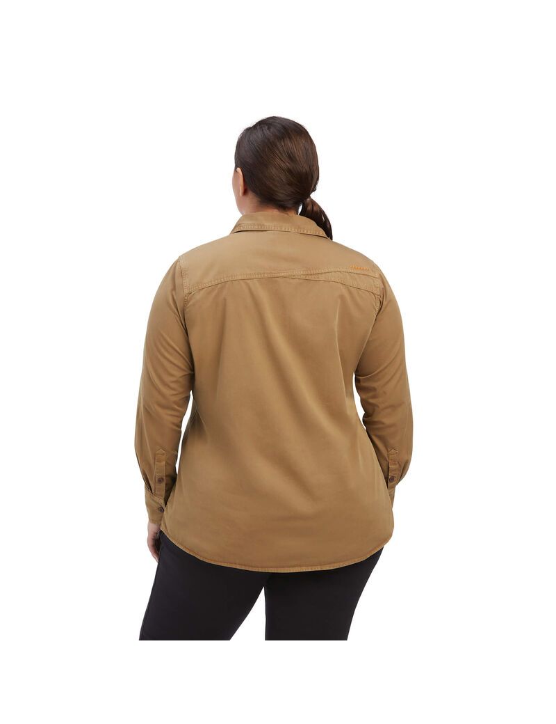 Ropa De Trabajo Ariat Rebar Washed Twill Trabajo Shirts Mujer Kaki | YAFL58276