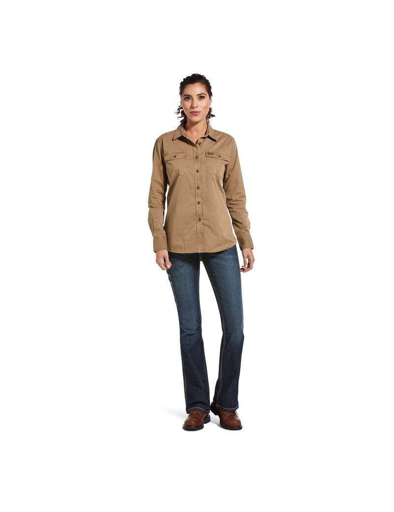 Ropa De Trabajo Ariat Rebar Washed Twill Trabajo Shirts Mujer Kaki | YAFL58276