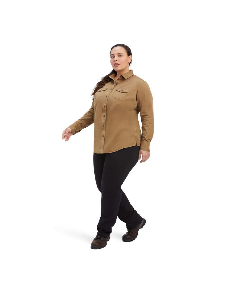 Ropa De Trabajo Ariat Rebar Washed Twill Trabajo Shirts Mujer Kaki | YAFL58276