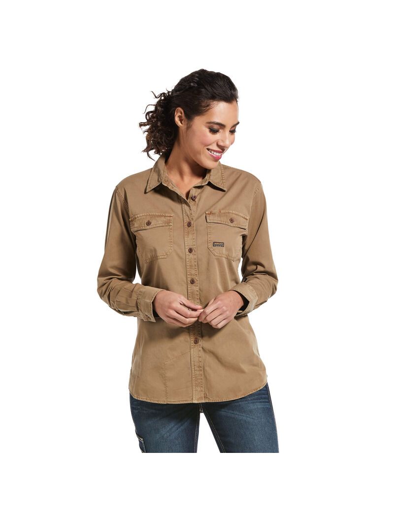 Ropa De Trabajo Ariat Rebar Washed Twill Trabajo Shirts Mujer Kaki | YAFL58276