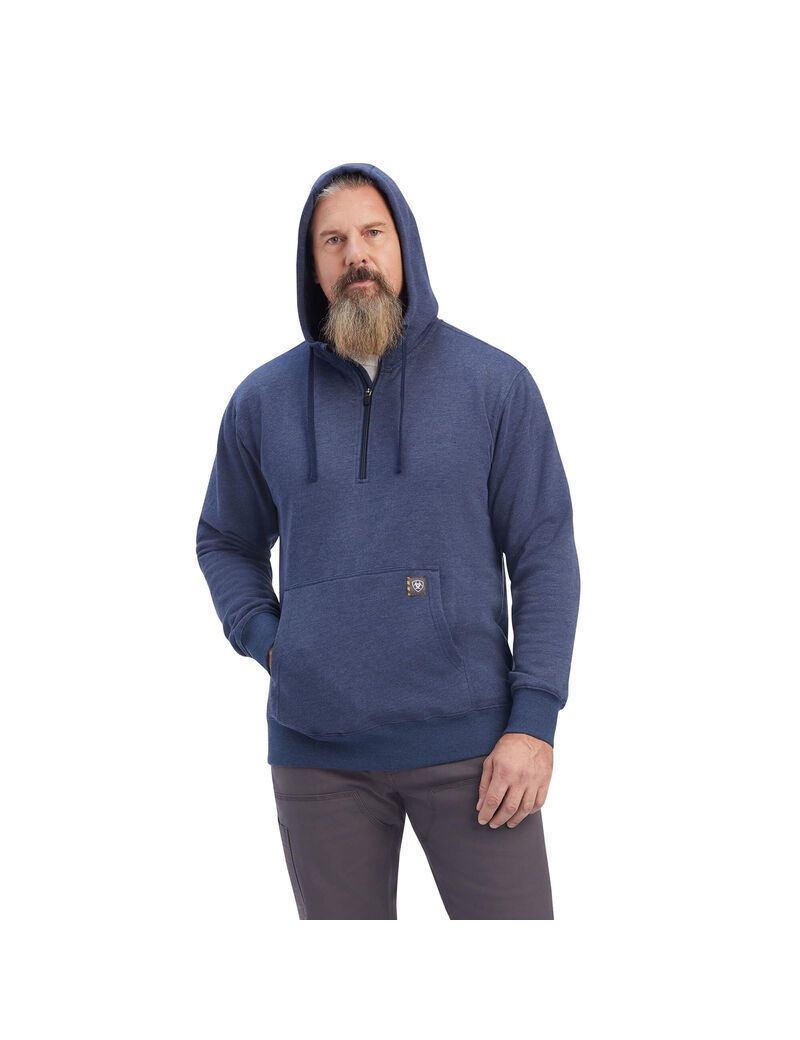 Ropa De Trabajo Ariat Rebar Workman 1/4 Zip Hoodie Hombre Azul Marino | EDMU34678