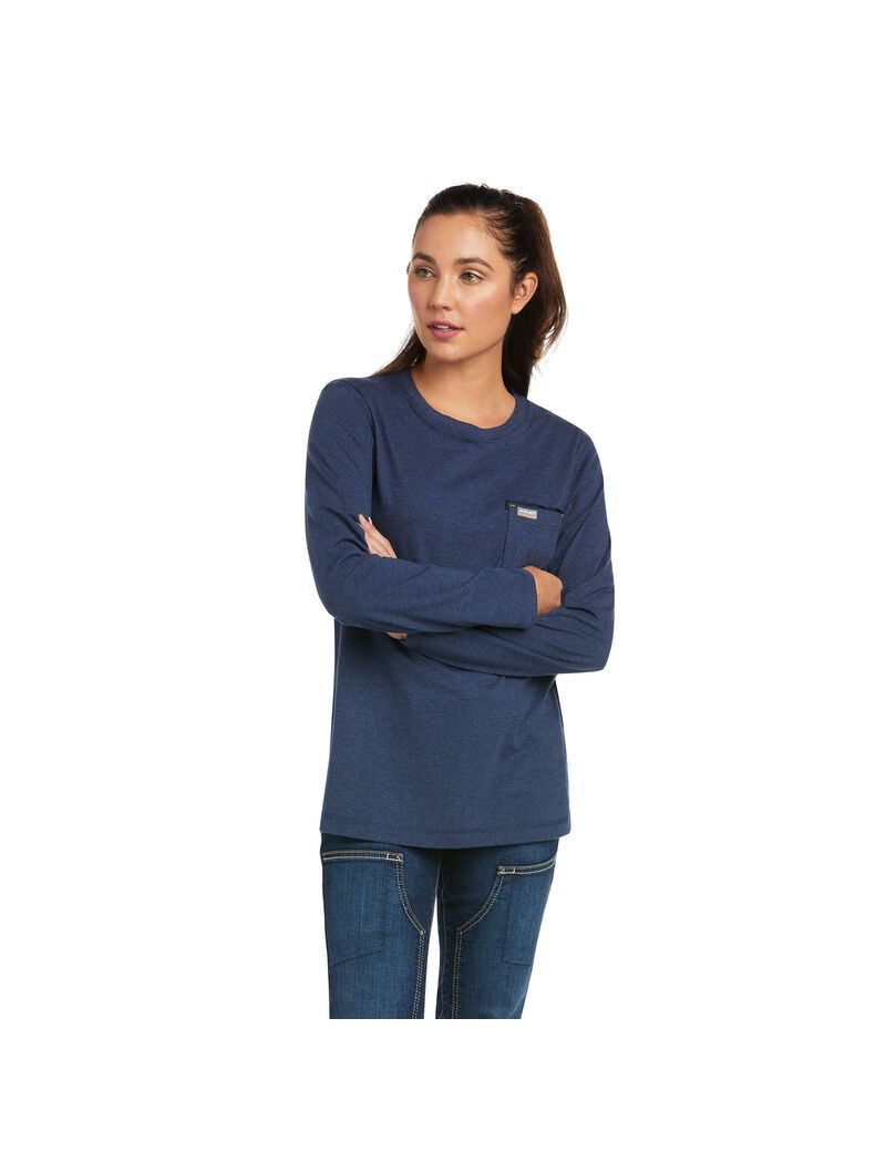 Ropa De Trabajo Ariat Rebar Workman High Voltage T Shirts Mujer Azul Marino | RFBG70528