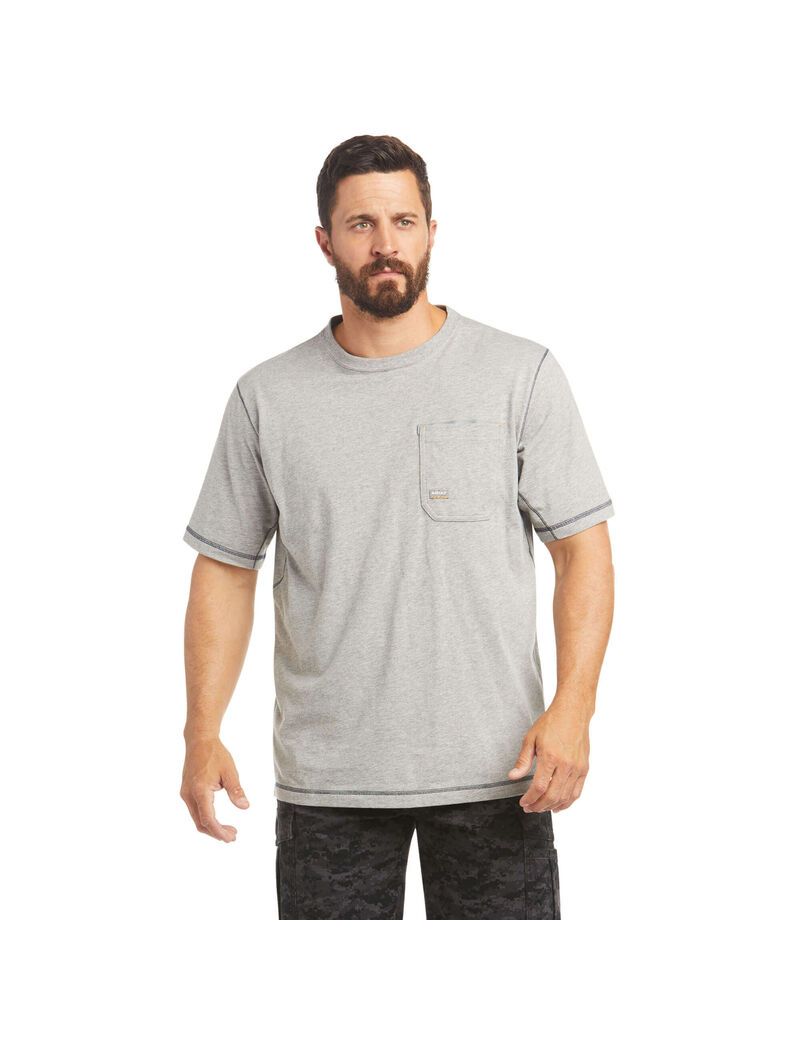 Ropa De Trabajo Ariat Rebar Workman Logo T Shirts Hombre Gris | BDHG76321