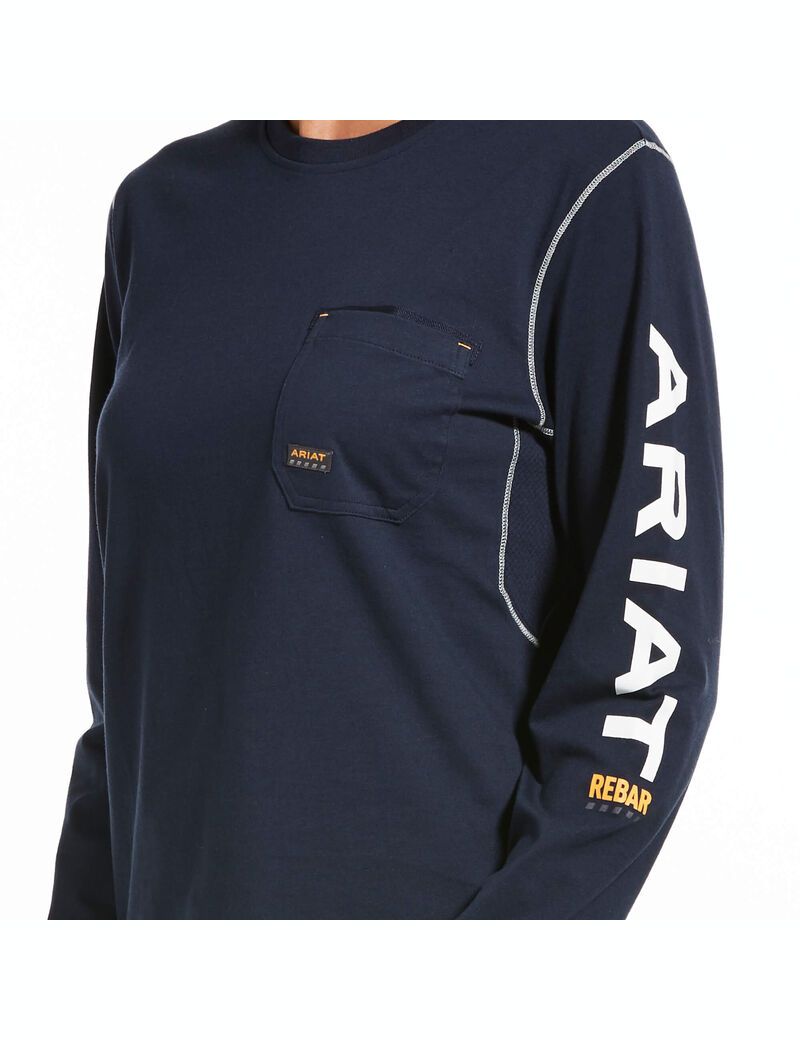 Ropa De Trabajo Ariat Rebar Workman Logo T Shirts Mujer Azul Marino | EMCZ76934