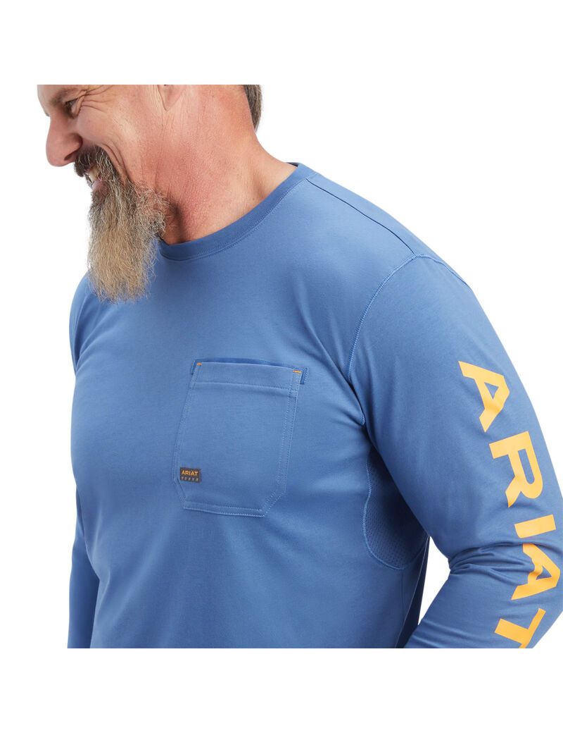 Ropa De Trabajo Ariat Rebar Workman Logo Hombre Azul Marino Naranjas | EXUF57018