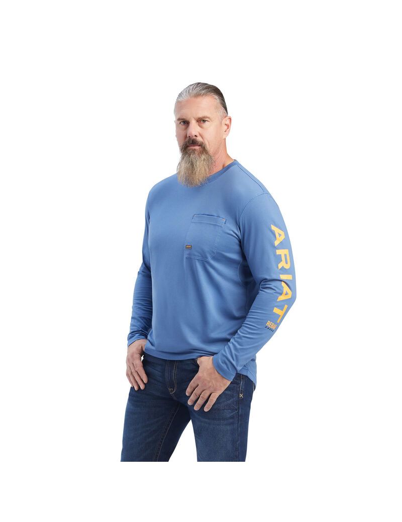 Ropa De Trabajo Ariat Rebar Workman Logo Hombre Azul Marino Naranjas | EXUF57018