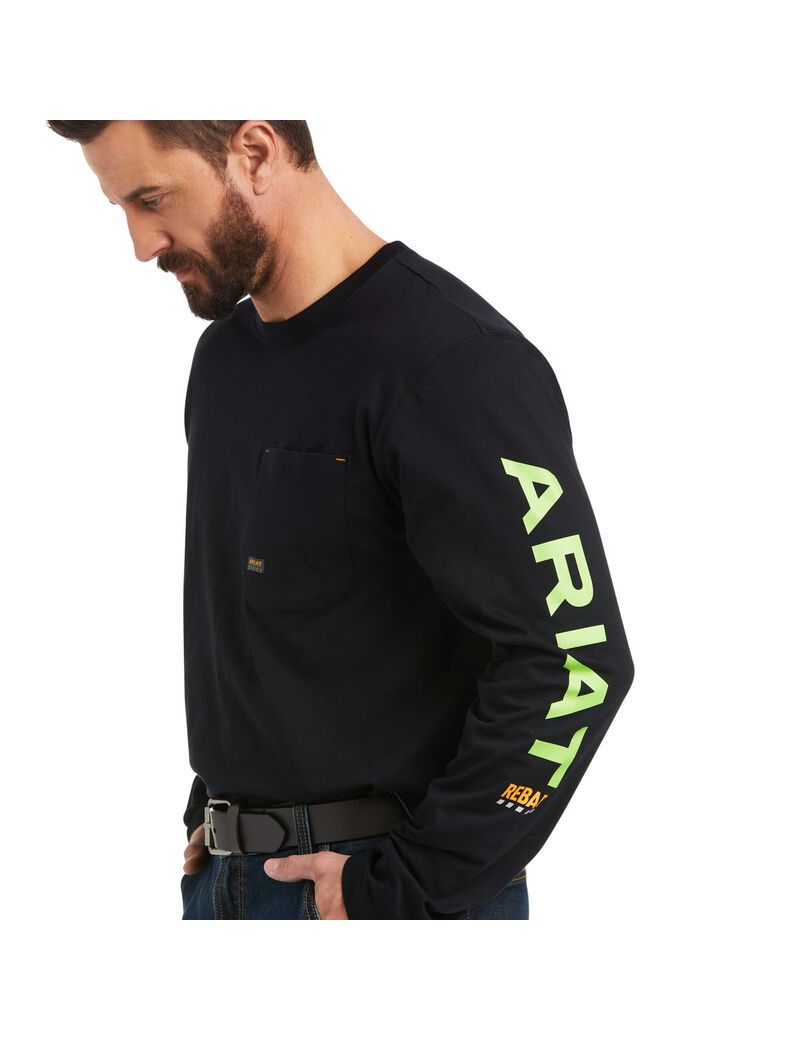 Ropa De Trabajo Ariat Rebar Workman Logo Hombre Negras Verde Claro | HDLB97324