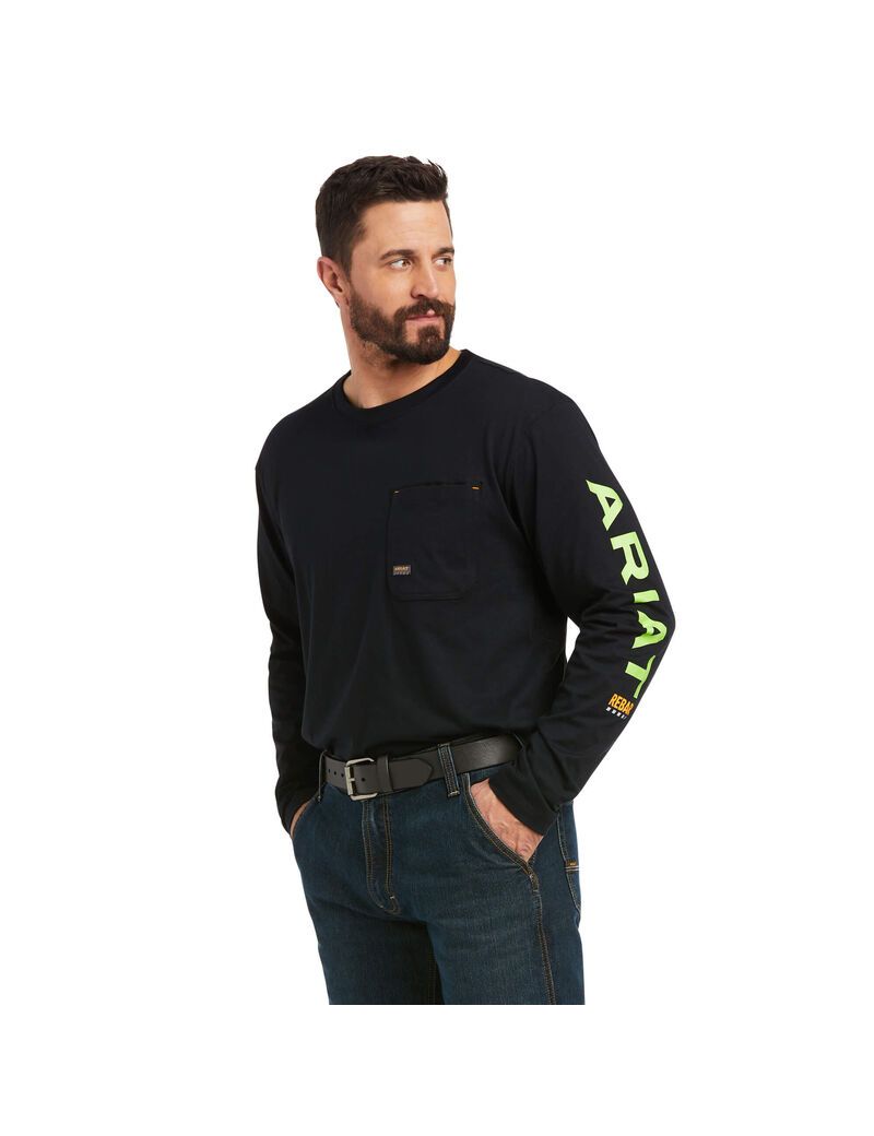 Ropa De Trabajo Ariat Rebar Workman Logo Hombre Negras Verde Claro | HDLB97324