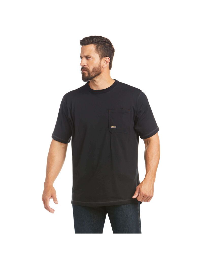 Ropa De Trabajo Ariat Rebar Workman Logo T Shirts Hombre Negras | HXND71982