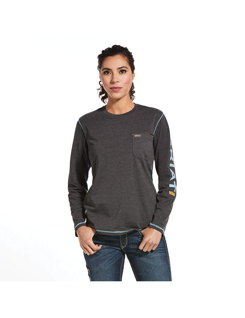 Ropa De Trabajo Ariat Rebar Workman Logo T Shirts Mujer Gris | IWYL91538