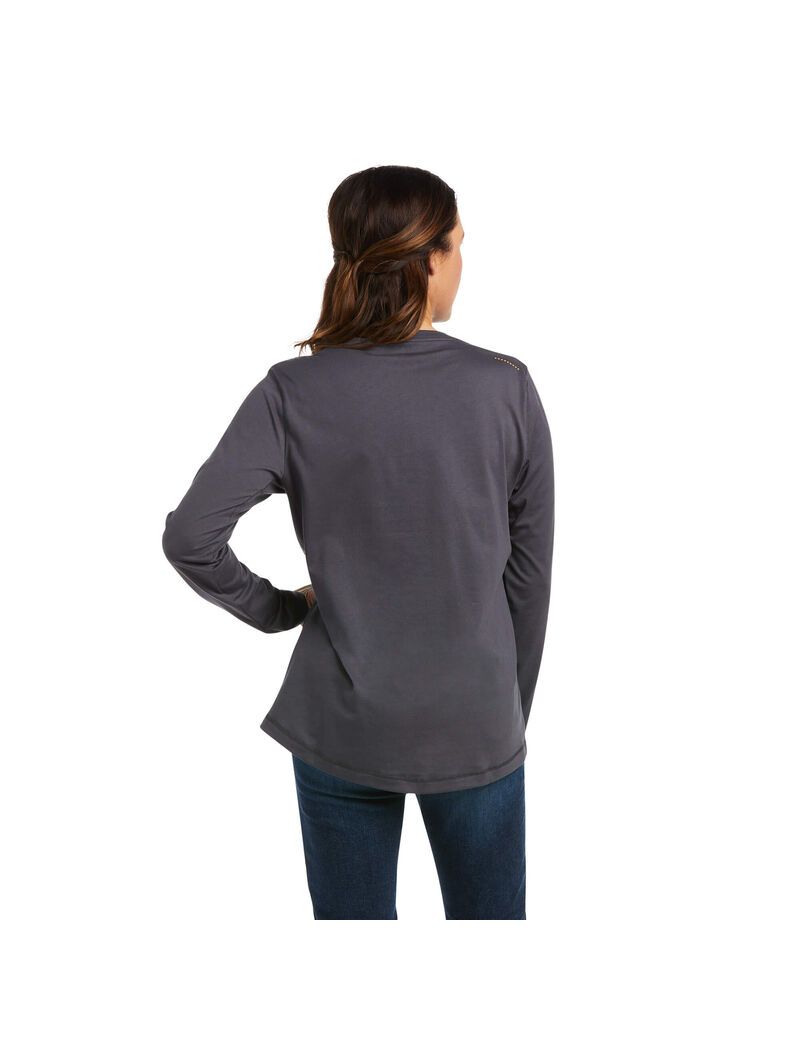 Ropa De Trabajo Ariat Rebar Workman Logo T Shirts Mujer Gris Azules | TWSP74213