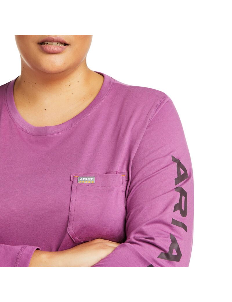 Ropa De Trabajo Ariat Rebar Workman Logo T Shirts Mujer Azules Moradas | WBLE54028