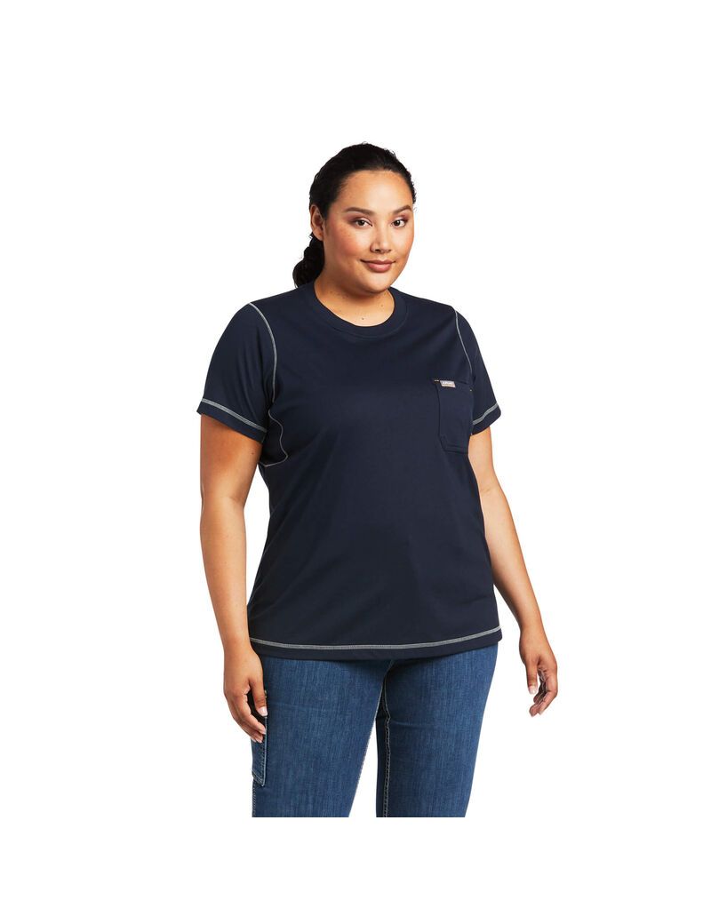 Ropa De Trabajo Ariat Rebar Workman Phrase T Shirts Mujer Azul Marino | KCFR40739