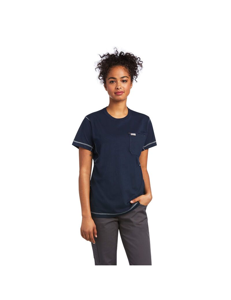 Ropa De Trabajo Ariat Rebar Workman Phrase T Shirts Mujer Azul Marino | KCFR40739