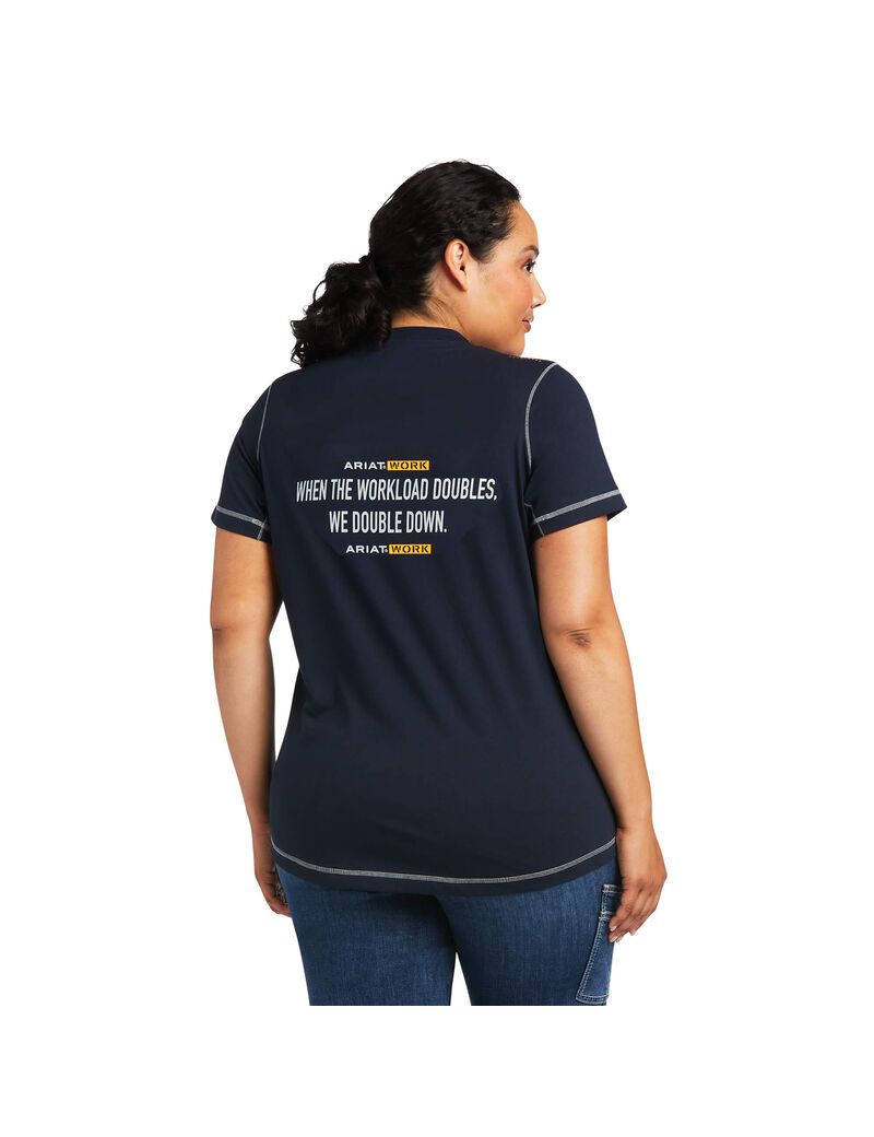 Ropa De Trabajo Ariat Rebar Workman Phrase T Shirts Mujer Azul Marino | KCFR40739