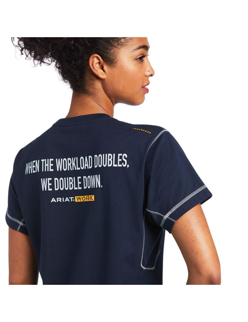 Ropa De Trabajo Ariat Rebar Workman Phrase T Shirts Mujer Azul Marino | KCFR40739