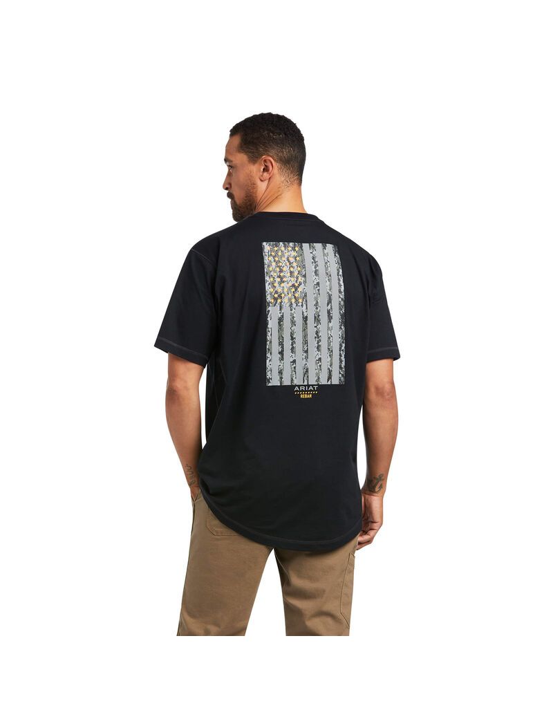 Ropa De Trabajo Ariat Rebar Workman Reflective Flag T Shirts Hombre Negras | CORH27860