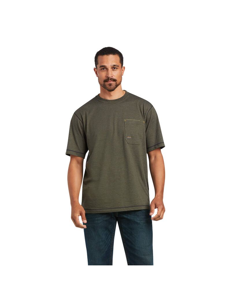 Ropa De Trabajo Ariat Rebar Workman Reflective Flag T Shirts Hombre Verde Oliva | HEGX59028