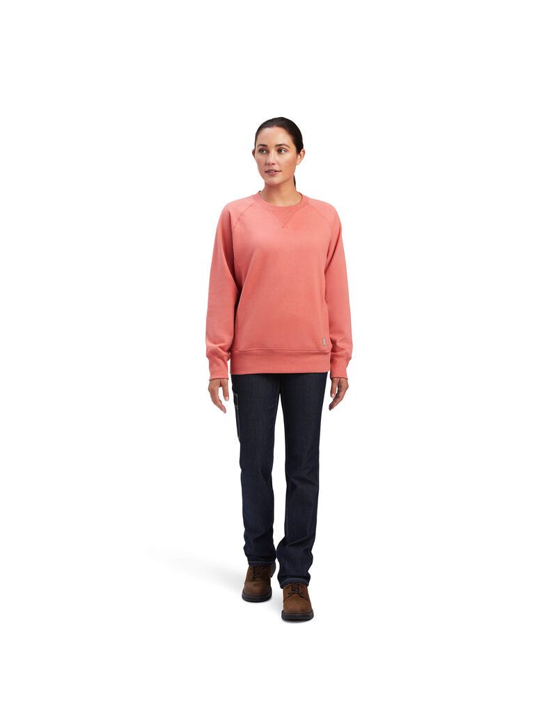 Ropa De Trabajo Ariat Rebar Workman Washed Fleece Sweatshirt Mujer Rosas | TRVU56083